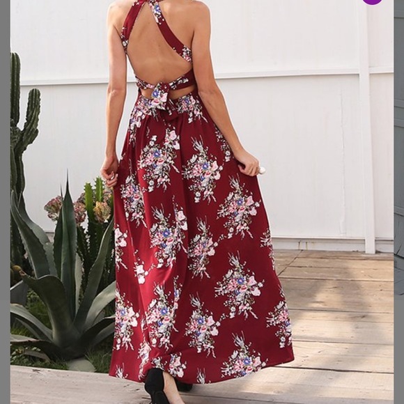sucrefas Dresses & Skirts - Burgundy Floral Tie-Back Maxi Dress